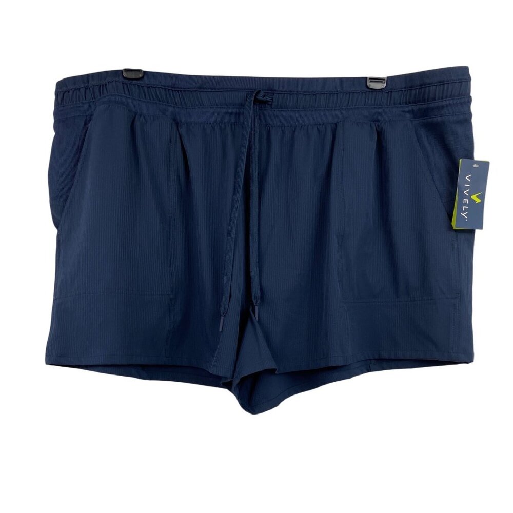 Vively Womens Size 3X Navy Blue Pull On Elastic Waist Shorts Pocket